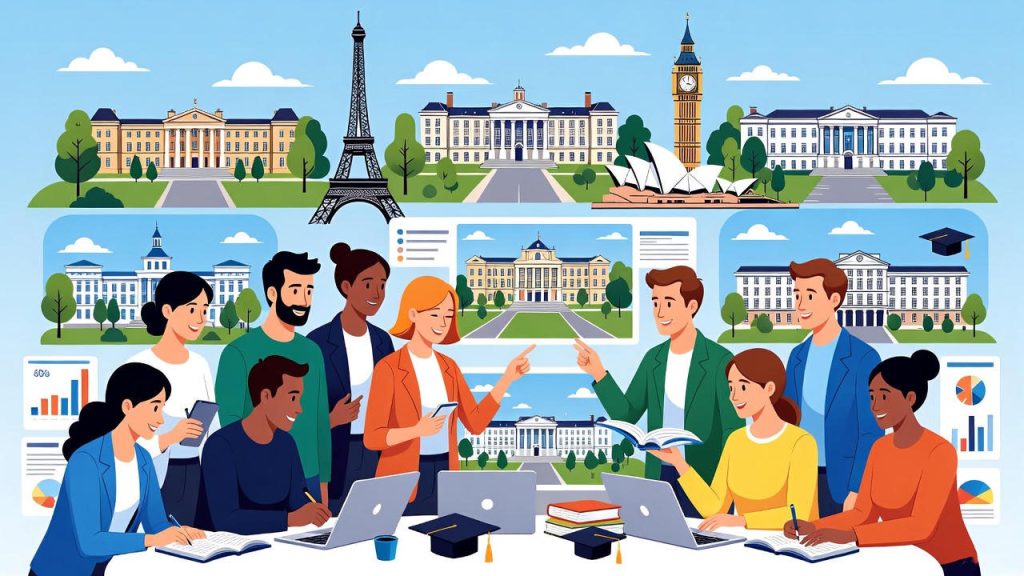 Students exploring global universities.