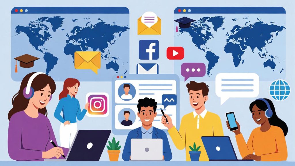 Students connect globally online.